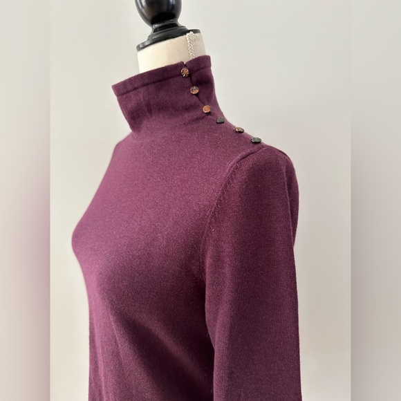 J. McLaughlin Purple Sweater Turtleneck Long Sleeve With Buttons Women's Size S - Picture 1 of 15